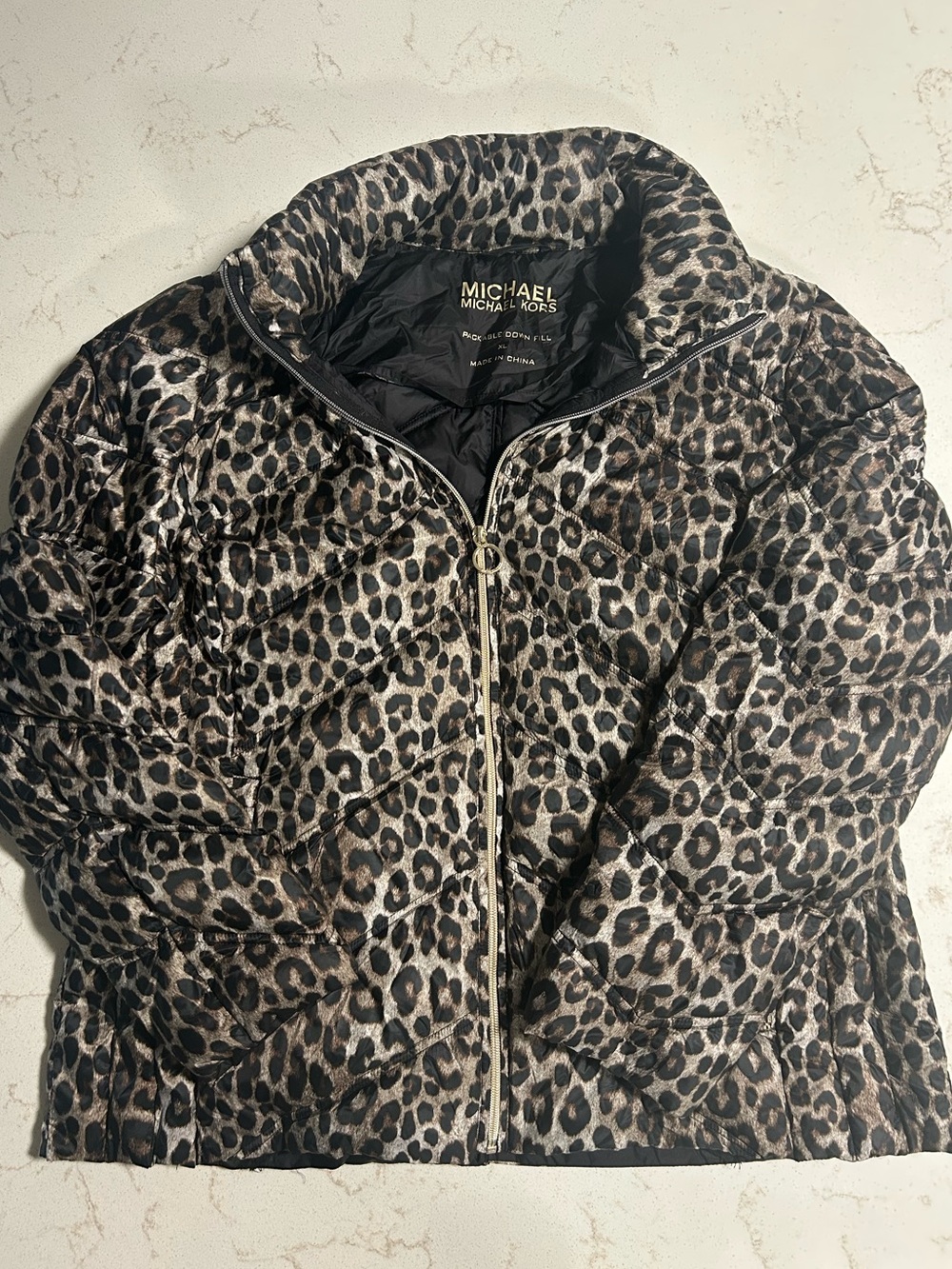 Michael Kors Leopard-Print Quilted Puffer Jacket - Brown/Black
